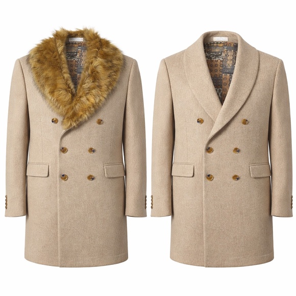 Tayion by Montee Holland Wool Blend Overcoat Tailored Classic Menswear Camel